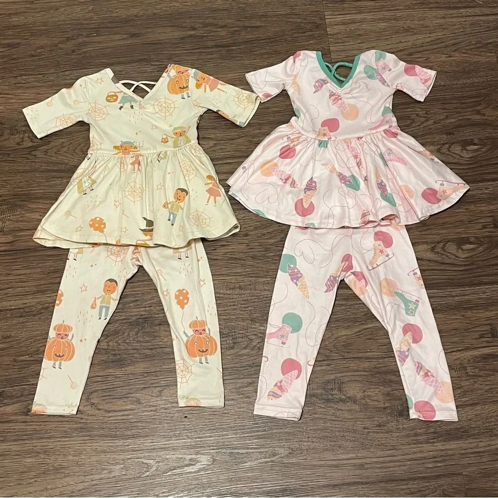Dot Dot Smile 2 Holiday Ballerina Dresses and Matching Leggings Pink Yellow 6-12